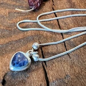 Bali Sodalite Heart Necklace Dainty Sterling Blue Chain 19” Valentines’s Day